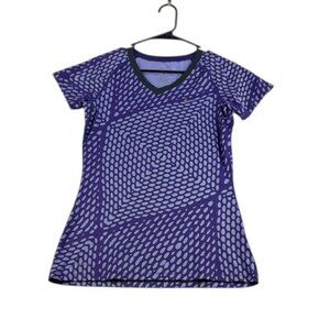 Nike Pro Fitted Dri-Fit V-Neck Purple Polka Dot Short Sleeve Shirt Women’s M